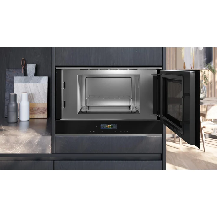 Siemens BE732R1B1 iQ700 Mikrowelle mit Grillfunktion, Einbaugerät, 21 Liter Garraum, 900 Watt, Türanschlag rechts, 10 Programme, Edelstahl, schwarz – Bild 3
