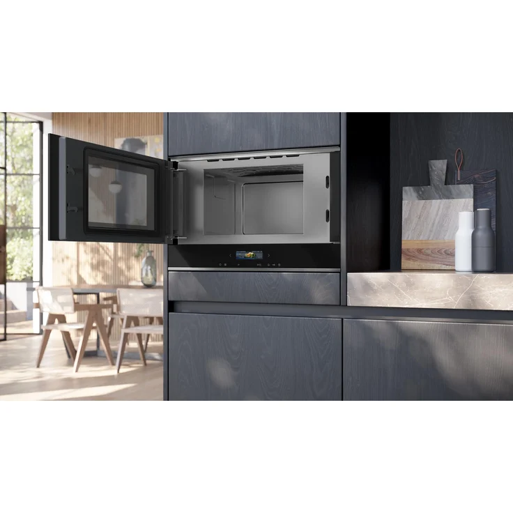 Siemens BF722L1B1 iQ700 Mikrowelle mit Grillfunktion, Einbaugerät, 21 Liter Garraum, 900 Watt, Türanschlag links, 10 Programme, Edelstahl, schwarz – Bild 3