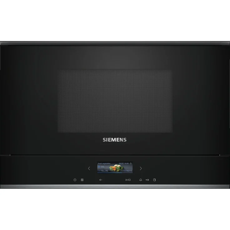 Siemens BF722L1B1 iQ700 Mikrowelle mit Grillfunktion, Einbaugerät, 21 Liter Garraum, 900 Watt, Türanschlag links, 10 Programme, Edelstahl, schwarz – Bild 1