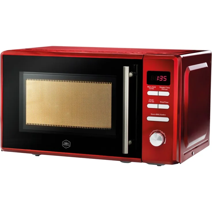 OBH Nordica Vega Mikrowelle, Standgerät, 20 l Garraum, 700 W, inkl. Drehteller 25,5 cm, Drehregler, rot
