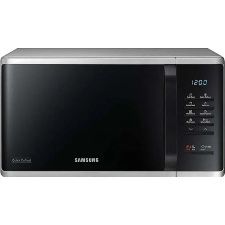 Samsung MS23K3513AS Mikrowelle, Standgerät, 23 Liter Garraum, 800 Watt, Dampfgarer-Funktion, Auftauen, silber, schwarz