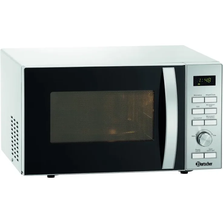 Bartscher 14251M-HLGR Mikrowelle, Standgerät, 25L Garraum, 1400 Watt, mit Grill und Heißluft, Timer, silber, schwarz