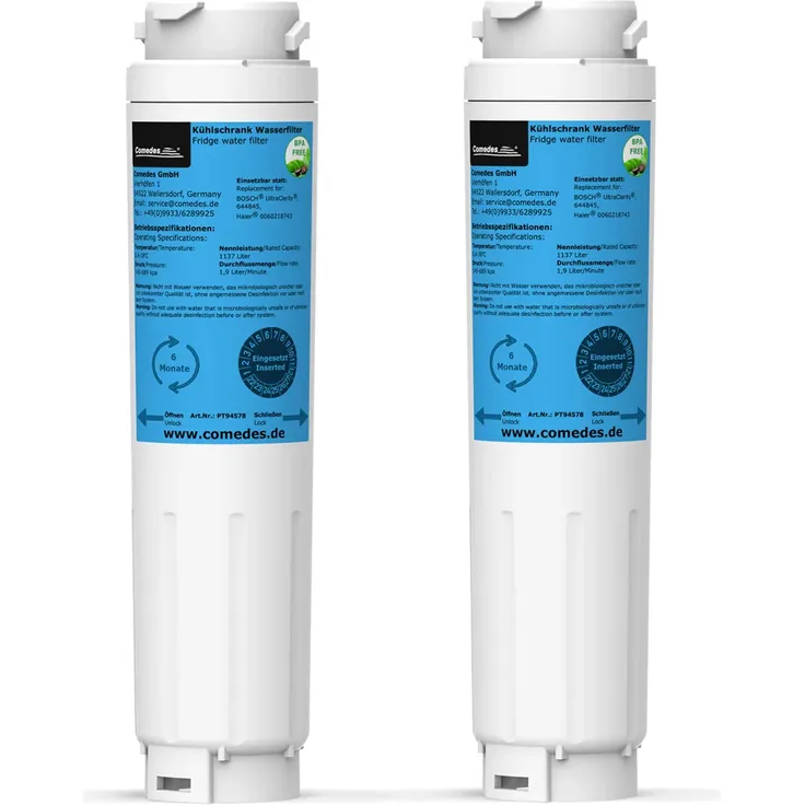 2er Set Comedes Wasserfilter passend für Bosch und Haier Kühlschränke