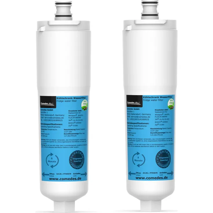 2er Set Comedes Wasserfilter passen für Bosch und Whirlpool Kühlschränke