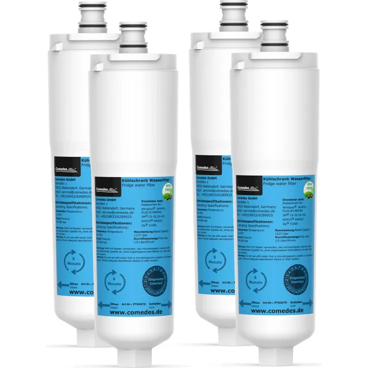 4er Set Comedes Wasserfilter passend für Bosch und Whirlpool Kühlschränke