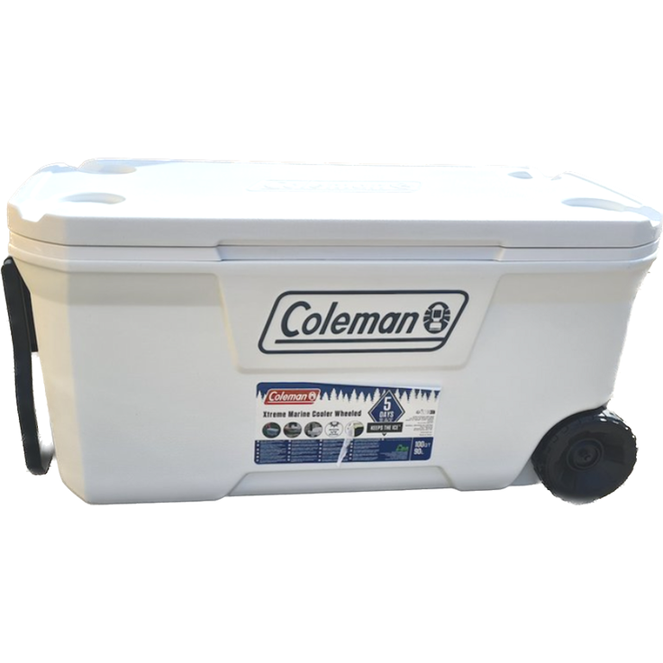 Coleman Xtreme Wheeled Marine 100 Qt 94 Liter passive Kühlbox mit Rollen weiß 2000037402