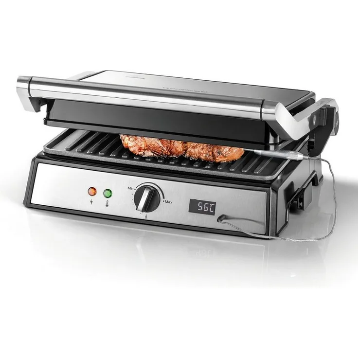 GOURMETmaxx Kontaktgrill, 2000 Watt, gerillte Grillplatten, antihaftbeschichtet, silber, schwarz
