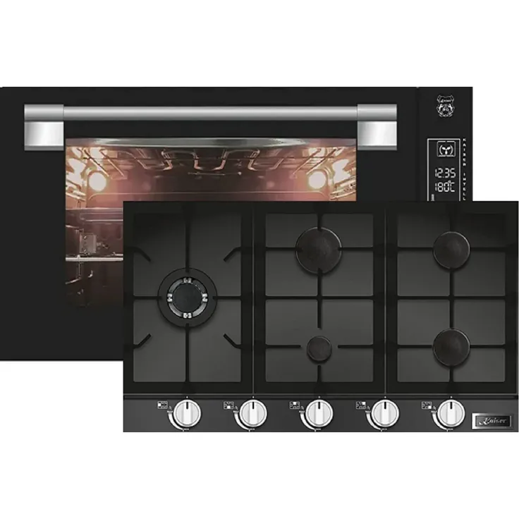 Kaiser EH 9309+KCG 9387 Backofenset, Einbaubackofen + Gaskochfeld 90 cm, Garraum 98 l, Breite 89,4 cm, edelstahl, schwarz