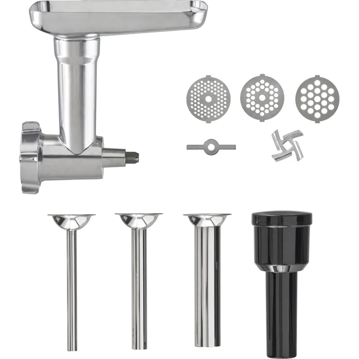 Caso Fleischwolf für KM1800, 4-fache Edelstahlklinge, 3 Edelstahl-Lochscheiben (fein, medium, grob), 3 Edelstahl-Wurstvorsätze, schwarz
