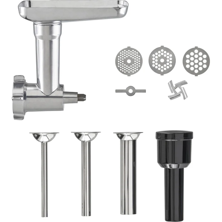 Caso Fleischwolf für KM1800, 4-fache Edelstahlklinge, 3 Edelstahl-Lochscheiben (fein, medium, grob), 3 Edelstahl-Wurstvorsätze, schwarz