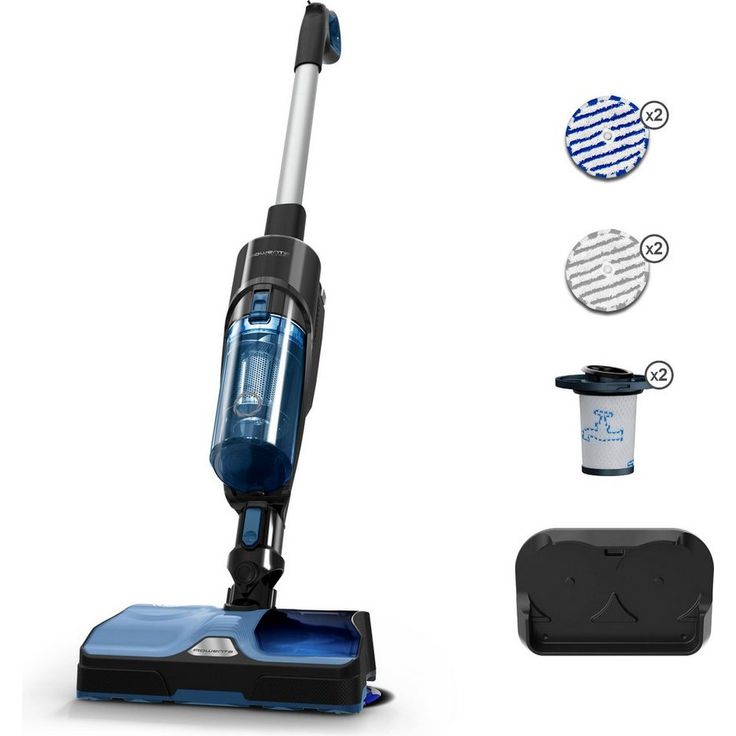 Rowenta GZ3038 X-Combo Handstaubsauger mit Wischfunktion, 60 min Akkubetrieb, Trocken- und Wischsaugen, blau-schwarz