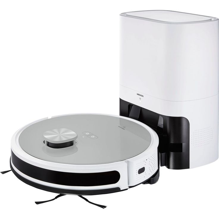 Medion X21 SW+ Saugroboter mit Wischfunktion und Absaugstation MD 11415, 150 min Akkubetrieb, App Steuerung und automatische Entleerung, weiß