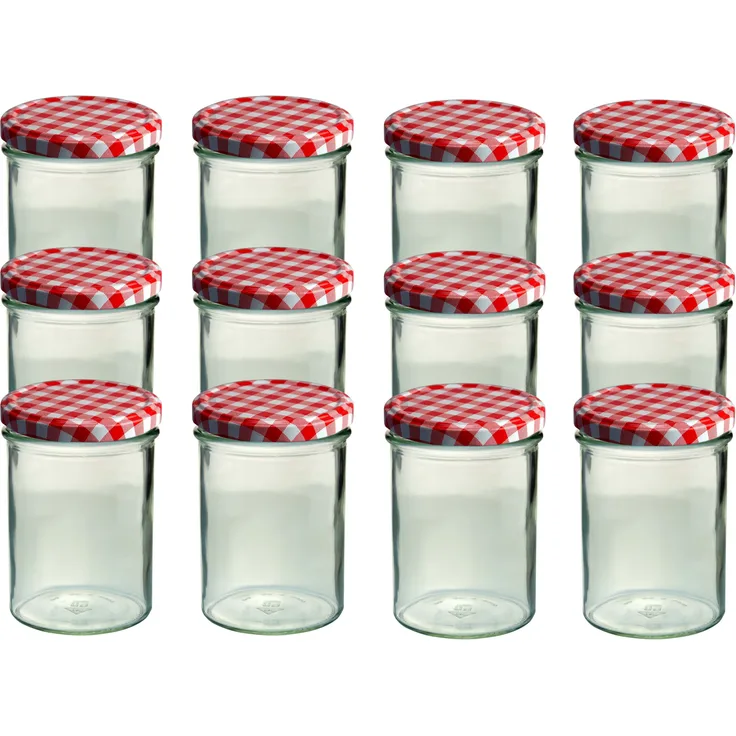 CAPCRO 12er Set Sturzglas 435 ml Marmeladenglas Einmachglas Einweckglas To 82 rot karierter Deckel