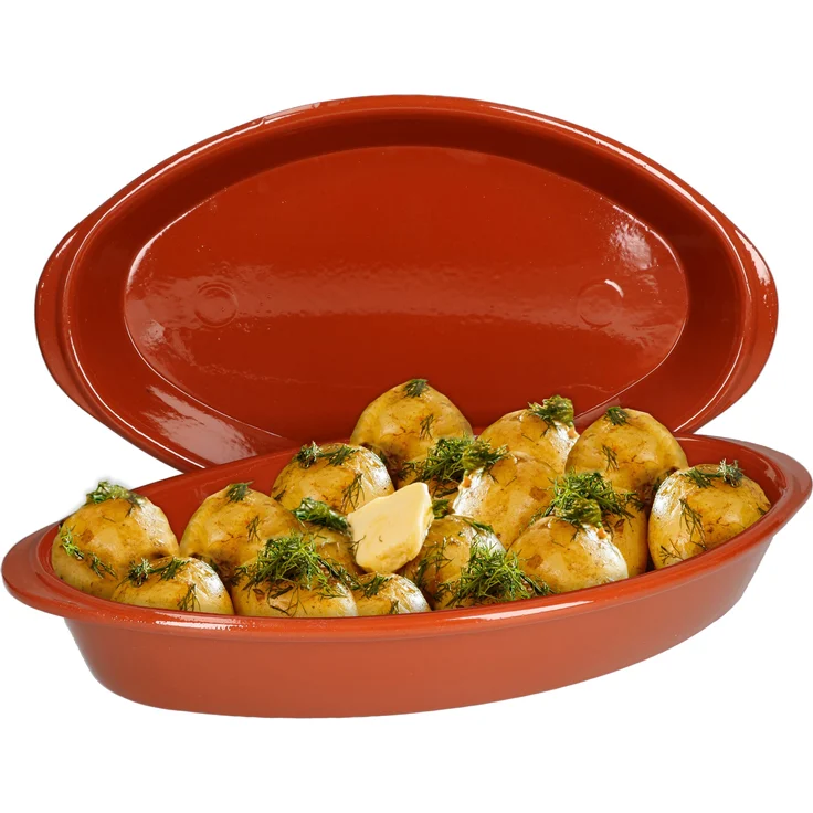 2er Set Ton-Auflaufform 39x23cm 1,5L Mediterran Brat- & Backform Mittelalter – Bild 1