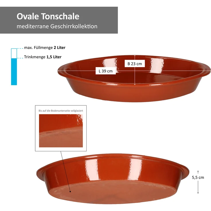 2er Set Ton-Auflaufform 39x23cm 1,5L Mediterran Brat- & Backform Mittelalter – Bild 4