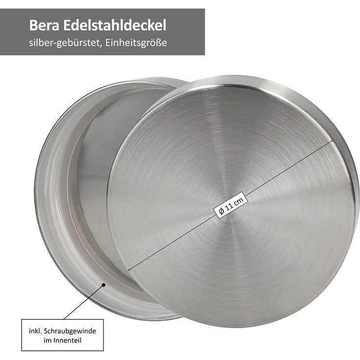 24tlg Set Vorratsglas Bera Edelstahldeckel silber Ø11cm 0.8L Glasdosen Dosen Aufbewahrungsbehälter – Bild 3