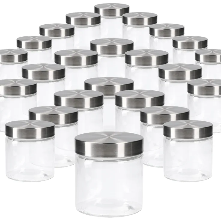 24tlg Set Vorratsglas Bera Edelstahldeckel silber Ø11cm 0.8L Glasdosen Dosen Aufbewahrungsbehälter