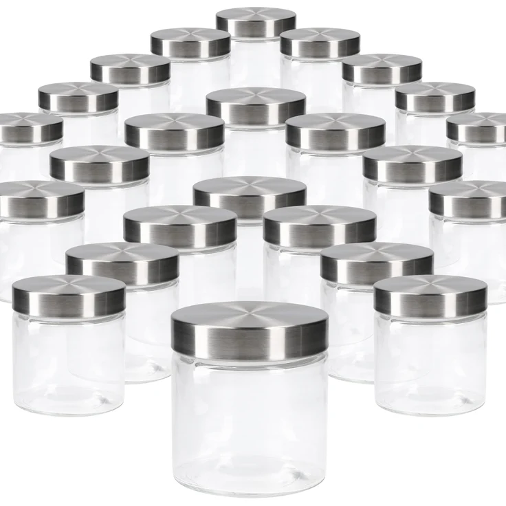 24tlg Set Vorratsglas Bera Edelstahldeckel silber Ø11cm 0.8L Glasdosen Dosen Aufbewahrungsbehälter – Bild 1