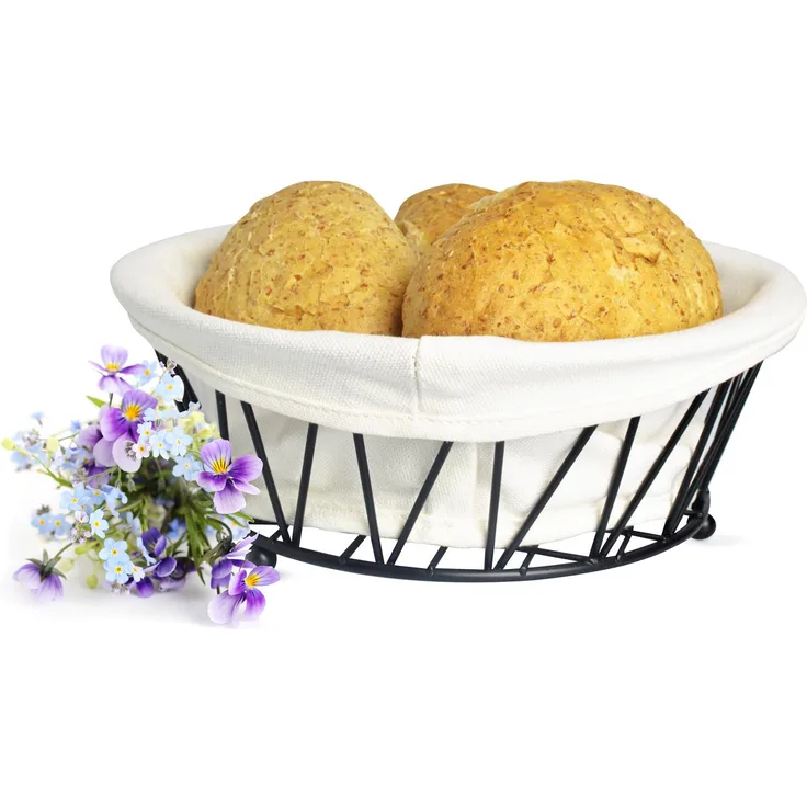 Sendez Brotkorb aus Metall mit Stofftasche Brötchenkorb Gebäckschale Obstkorb