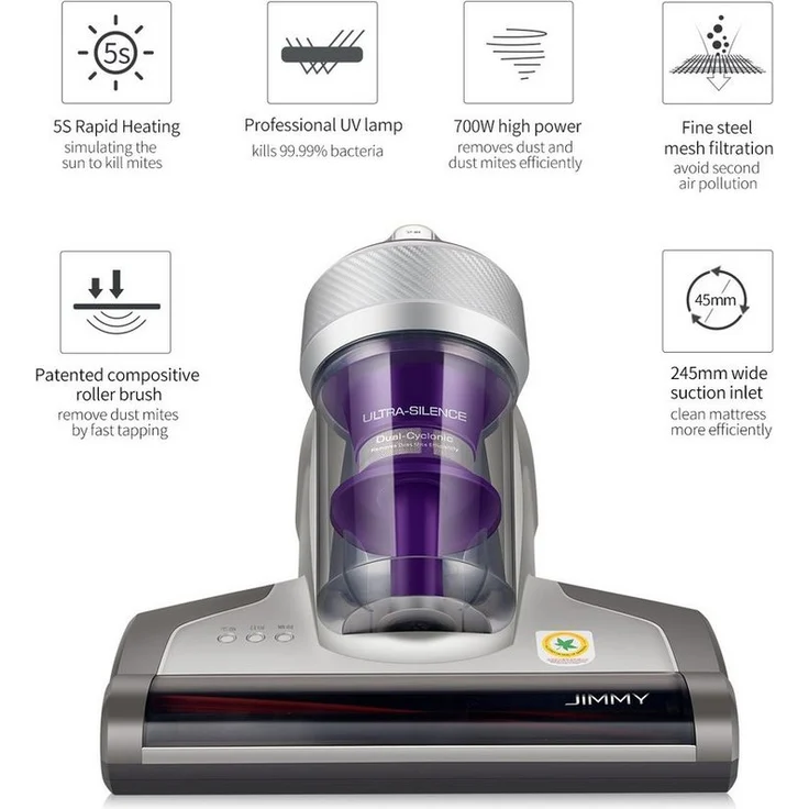 Jimmy JV35 Milbensauger, 700 Watt, UV-Sterilisation, grau-violett – Bild 2