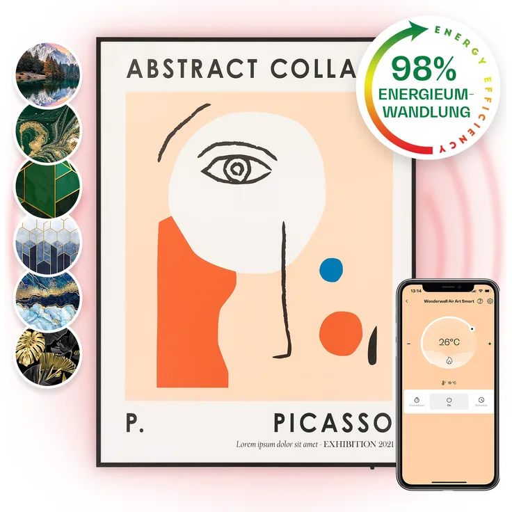 Wonderwall Air Art Smart Infrarotheizung 60x80cm 500W Wandinstallation App-Steuerung Abstrakt