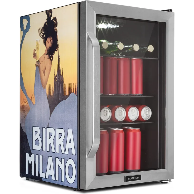 Klarstein Beersafe 70 Birra Milano Edition Getränkekühlschrank, freistehend, silber Edelstahl, 3 Böden, Panoramaglastür, Energieklasse F – Bild 1