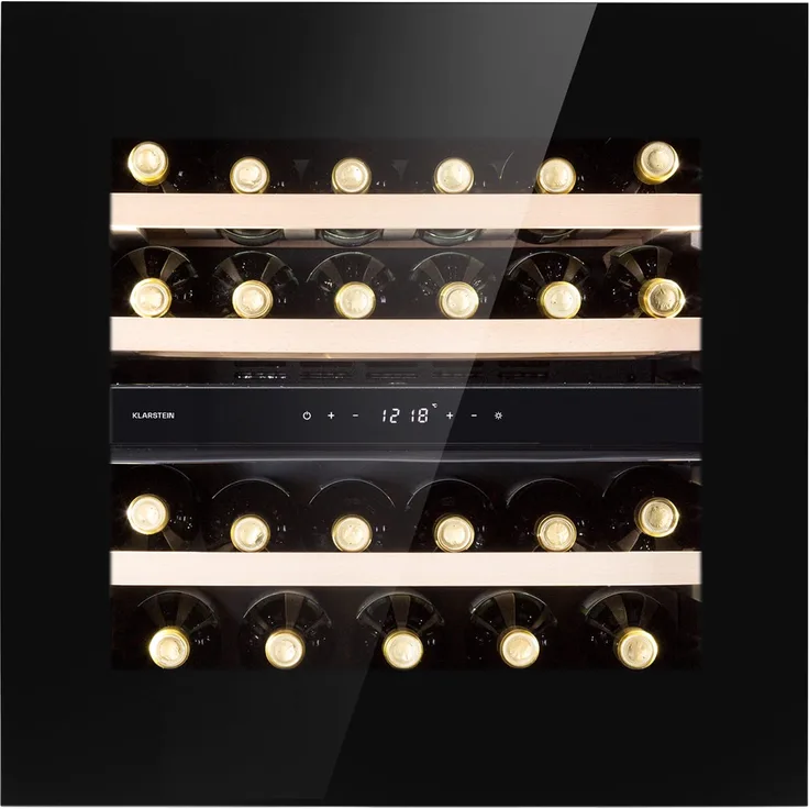 Klarstein Rhône 25 Duo Weinkühlschrank, freistehend, schwarz, 25 Flaschen, Kompressionskühlung, 2 Temperaturzonen, Energieklasse G