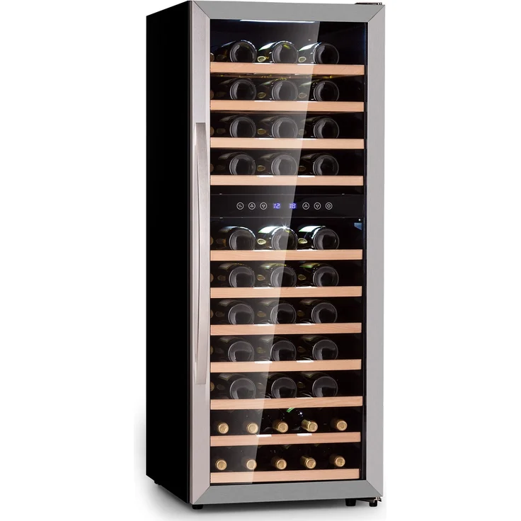 Klarstein Vinamour 73 Duo Weinkühlschrank, freistehend, silber, 73 Flaschen, 2 Temperaturzonen, 5-18°C, Touch, Energieklasse G – Bild 1