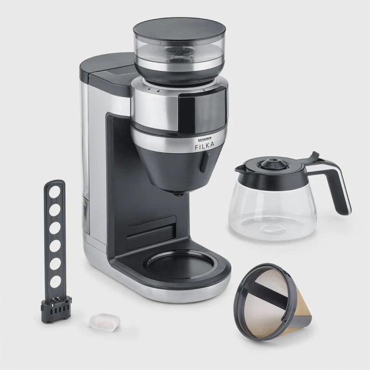 Severin KA 4850 Filterkaffeemaschine, 1520 Watt, Timer, Bohnenbehälter, Warmhalteplatte, mit Mahlwerk, Wassertank abnehmbar, schwarz, edelstahl – Bild 8