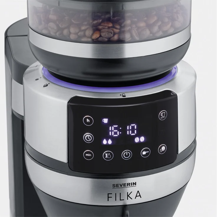 Severin KA 4850 Filterkaffeemaschine, 1520 Watt, Timer, Bohnenbehälter, Warmhalteplatte, mit Mahlwerk, Wassertank abnehmbar, schwarz, edelstahl – Bild 3