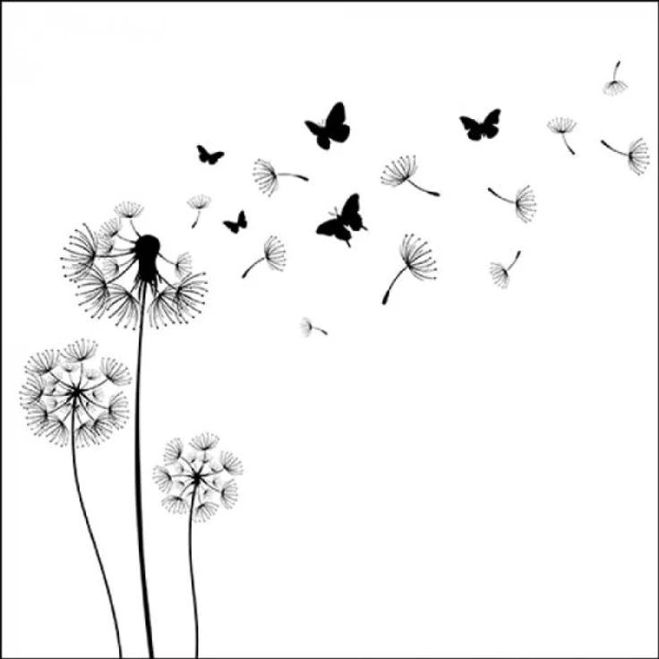 20 Servietten Trauer schwarz weiß fliegende Blüten der Pusteblume als Tischdeko 33cm – Bild 1