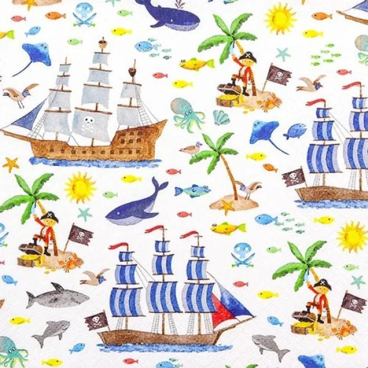 20 Servietten Alles zum Piratenleben Junge Kinder Tischdeko Decoupage Serviettentechnik 33x33cm
