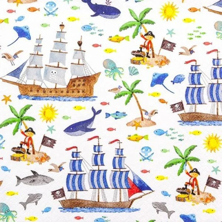 20 Servietten Alles zum Piratenleben Junge Kinder Tischdeko Decoupage Serviettentechnik 33x33cm