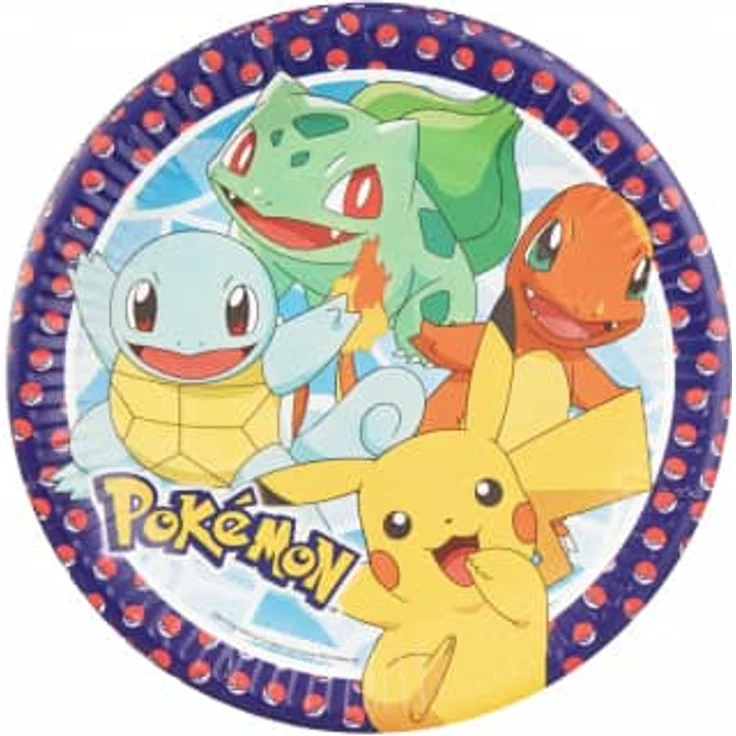 Amscan 9904820 66 Teller Pokemon, 8 Stück, Durchmesser 23 cm, Papier, Pappteller, Party Teller, Einweggeschirr, Kindergebu