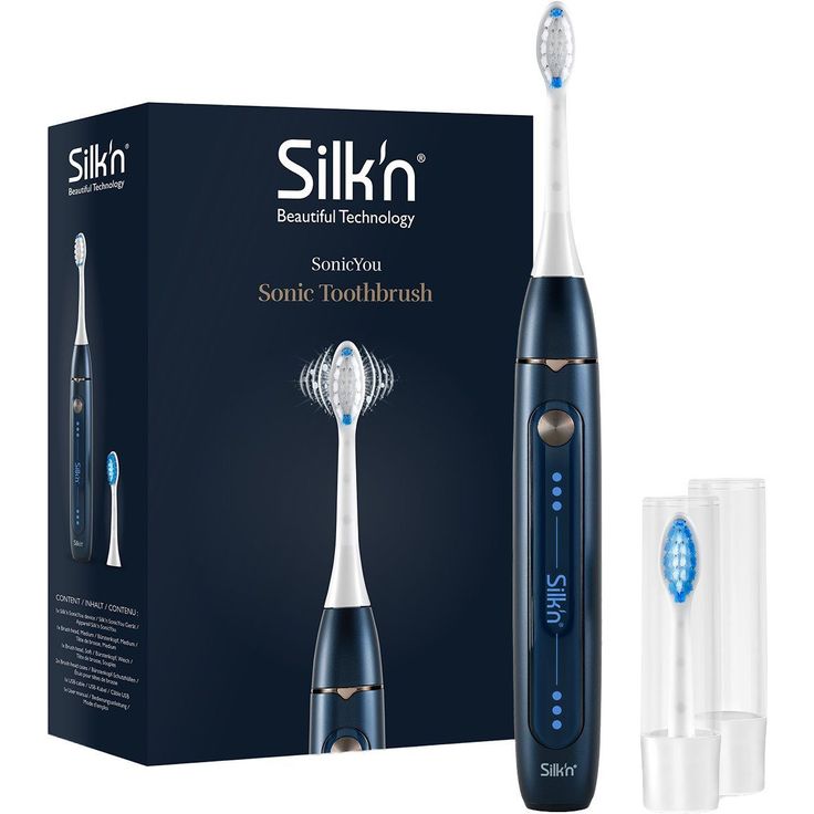 Silk'n SonicYou elektrische Zahnbürste, 3 Putzmodi, inkl. 2 Aufsteckbürsten mit 2 Schutz- Etuis, darkblue – Bild 2