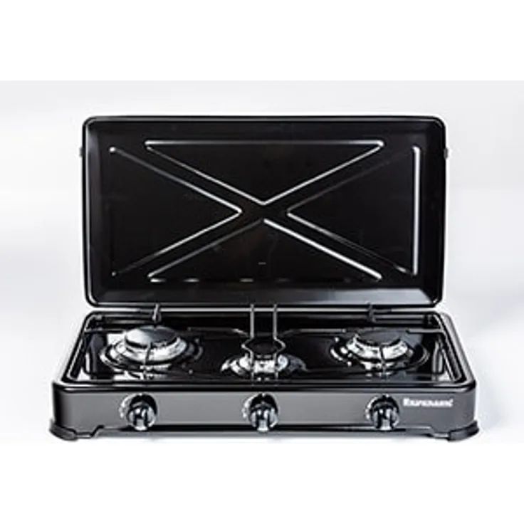 Ravanson K-03TB Gaskochplatte, Leistung 4300 W, Abdeckung, Breite 60,2 cm, 3 Zonen, schwarz