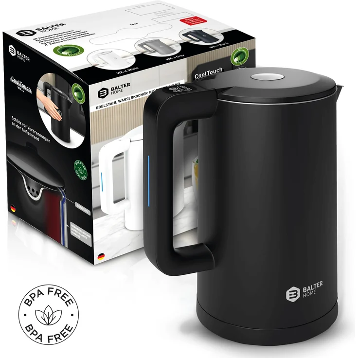 Balter WK-04-Touch-BL Wasserkocher, 1800 Watt, 1,7 Liter, Wasserstandsanzeige, Edelstahl, schwarz – Bild 8