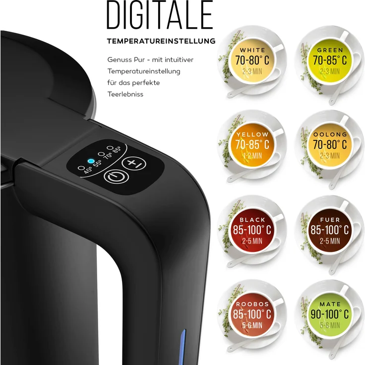 Balter WK-04-Touch-BL Wasserkocher, 1800 Watt, 1,7 Liter, Wasserstandsanzeige, Edelstahl, schwarz – Bild 7