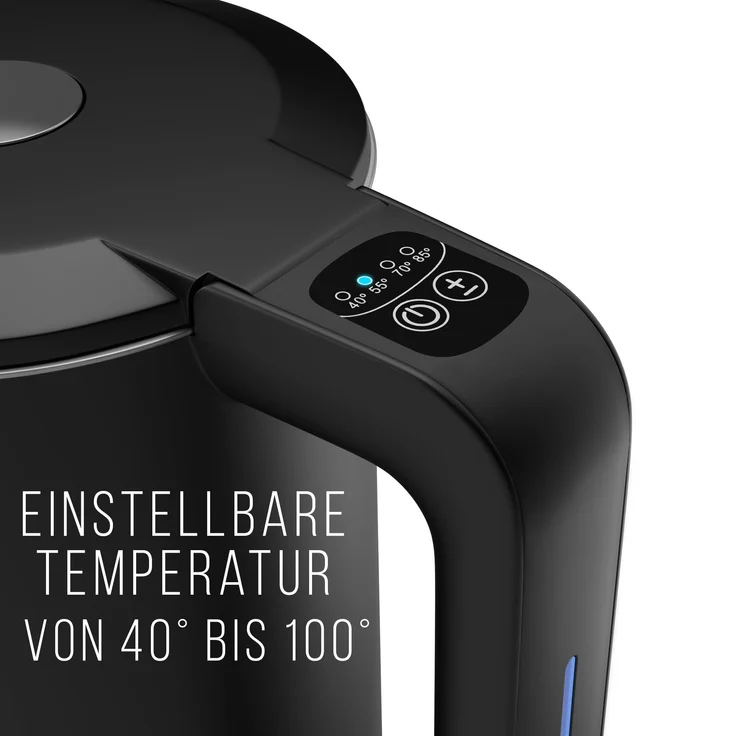 Balter WK-04-Touch-BL Wasserkocher, 1800 Watt, 1,7 Liter, Wasserstandsanzeige, Edelstahl, schwarz – Bild 3