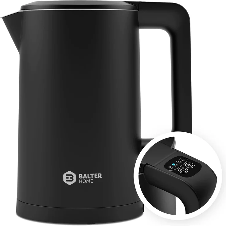 Balter WK-04-Touch-BL Wasserkocher, 1800 Watt, 1,7 Liter, Wasserstandsanzeige, Edelstahl, schwarz – Bild 1