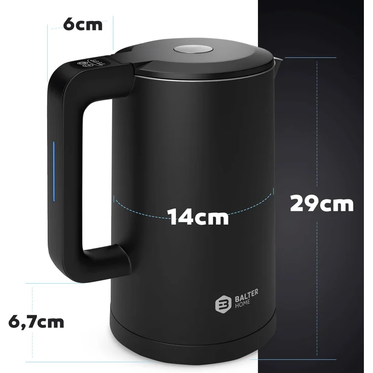 Balter WK-04-Touch-BL Wasserkocher, 1800 Watt, 1,7 Liter, Wasserstandsanzeige, Edelstahl, schwarz – Bild 9