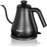 Cloer 4960 Gooseneck Wasserkocher, 1000 Watt, 0,8 Lite, verdecktes Heizelement, abnehmbarer Deckel, Kontrollleuchte, Edelstahl, schwarz