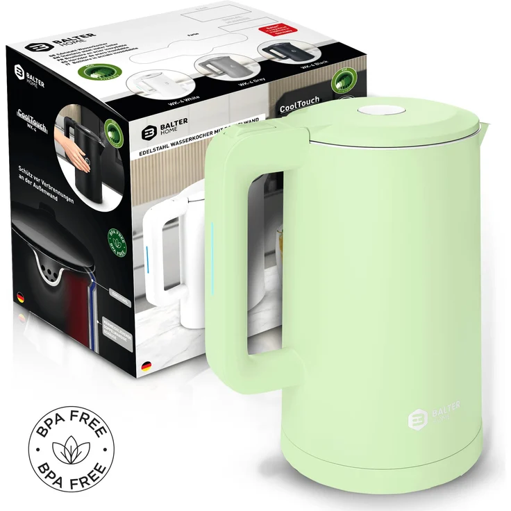 Balter WK-4-MT Wasserkocher, 1800 Watt, 1,7 Liter, Wasserstandsanzeige, kabellos, mint – Bild 8