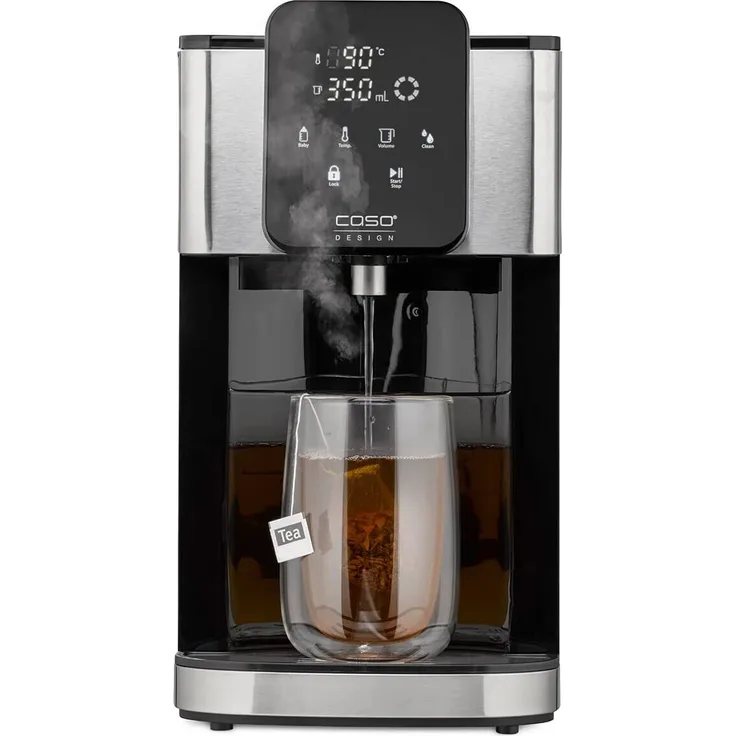 Caso HW 1660 Turbo Heißwasserspender, heißes Wasser in wenigen Sekunden (40-100°C), 2600 Watt, 4 Liter, Display, Wasserfilter, Edelstahl, silber