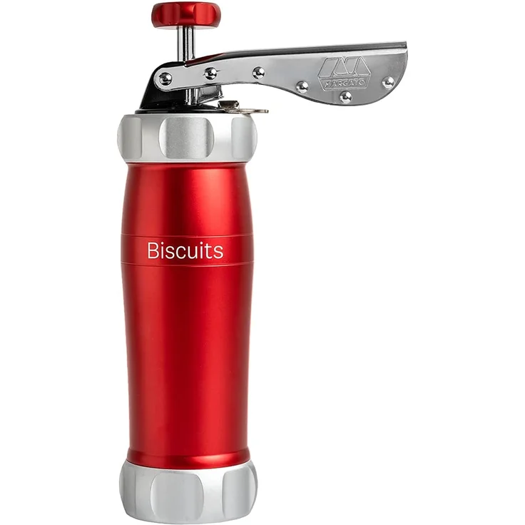 Marcato Biscuits, 2 unterschiedliche Plätzchengröße auswählbar, Aluminiumlegierung, inkl. 20 Matrizen, rot, silber