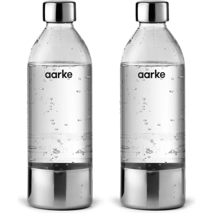 Aarke 2er Set PET-Flaschen, Edelstahl-Elemente, für Sprudelwasser, 0,8 Liter, silber, für Carbonator I, II, III