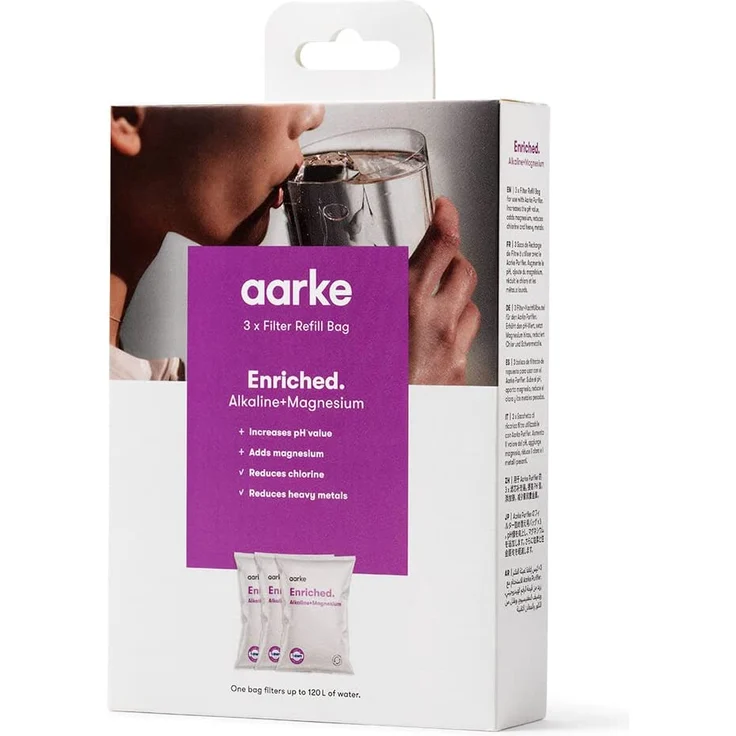 Aarke 3er-Pack Enriched Filter Nachfüllbeutel – Erhöht den pH-Wert, Fügt Magnesium Hinzu, Reduziert unerwünschten Geschmack & Schwermetalle – Filtert bis zu 3x120 Liter Wasser, geeignet für Aarke Purifier – Bild 2