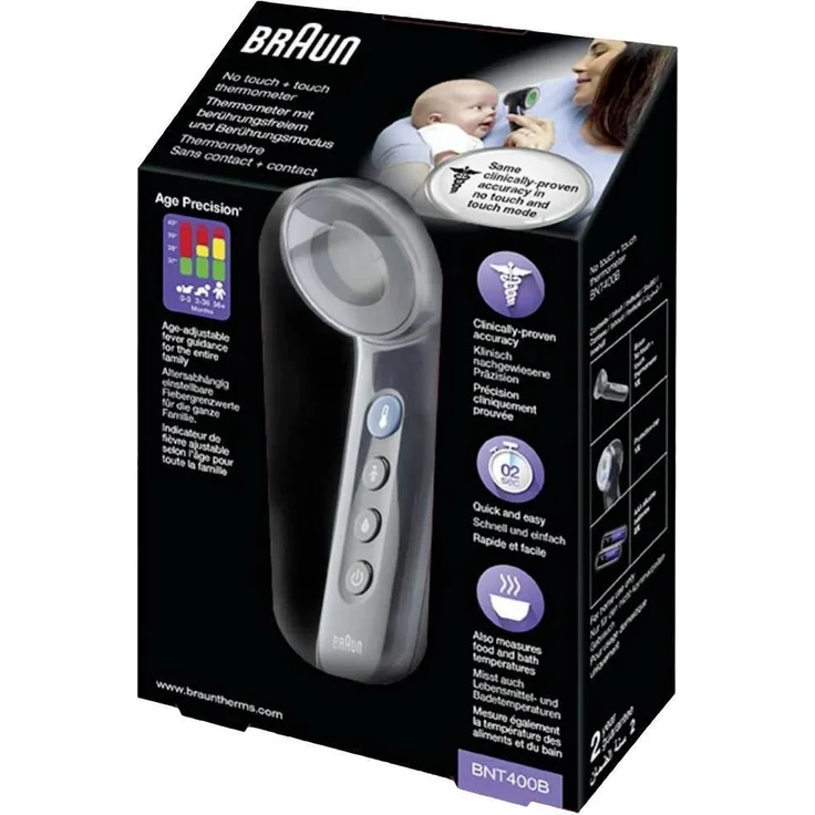 Braun BNT400B Stirnthermometer, Dual-Technologie, kontaktlos, mit Age Precision, in Celsius, Fahrenheit, schwarz – Bild 3