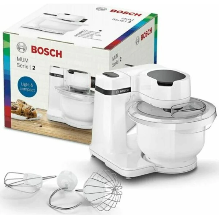 Bosch MUMS2AW00 Küchenmaschine mit Planetenrührwerk, 700 Watt, 3,8 Liter, 4 Geschwindigkeiten, Kunststoff, Edelstahl, weiß, Serie: MUMS – Bild 1