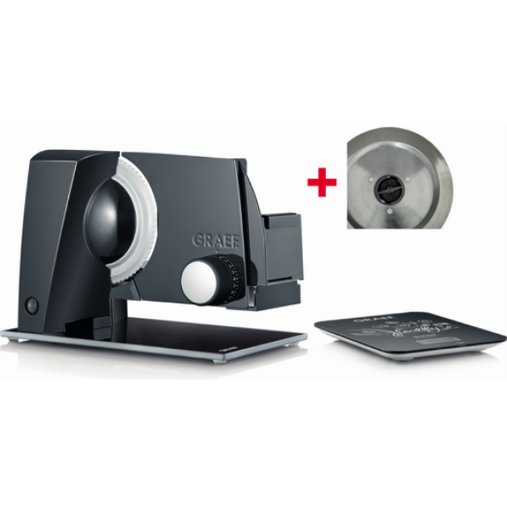 Graef S12022MW Allesschneider, 170 Watt, inkl. 2 Messer , Mini Slice Aufsatz und Küchenwaage, schwarz